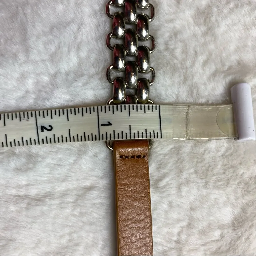 Fabio Corti Brown Leather and Silver Chain Belt Made in Italy Size Small